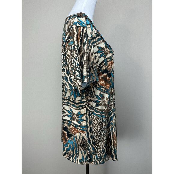 Dressbarn Women’s Blouse Beaded Neckline 18/20 Handkerchief Hemline Turquoise - Picture 4 of 11